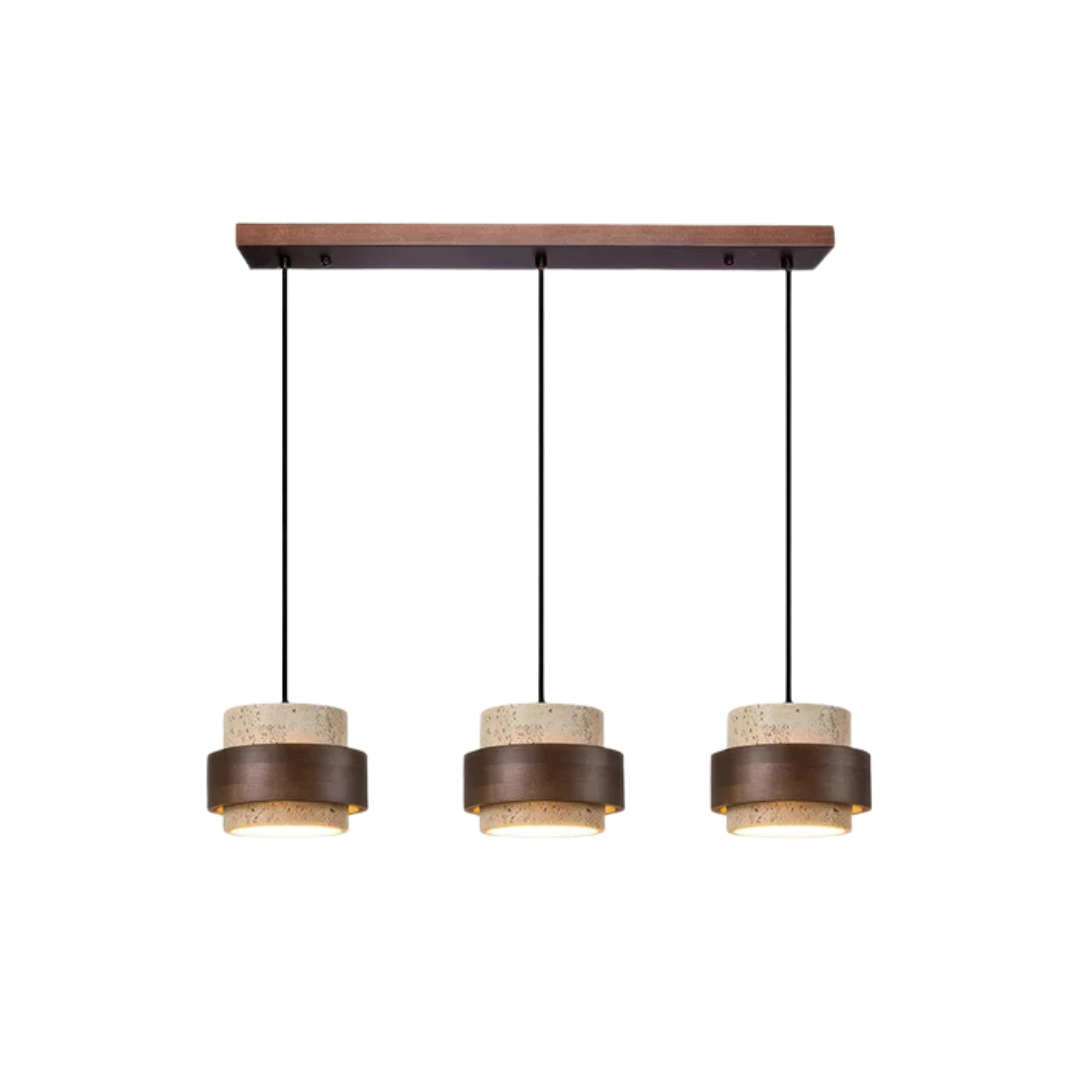 Vira Sabi | Hanglamp van travertijn en hout in Wabi-Sabi-stijl