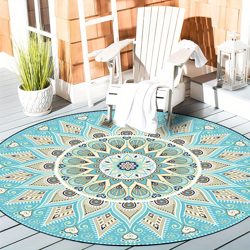 LunaWeave | Elegante Ronde Mandala Vloerkleed | Wasbaar & Antislip – Boho-Design voor stijlvolle woonruimtes