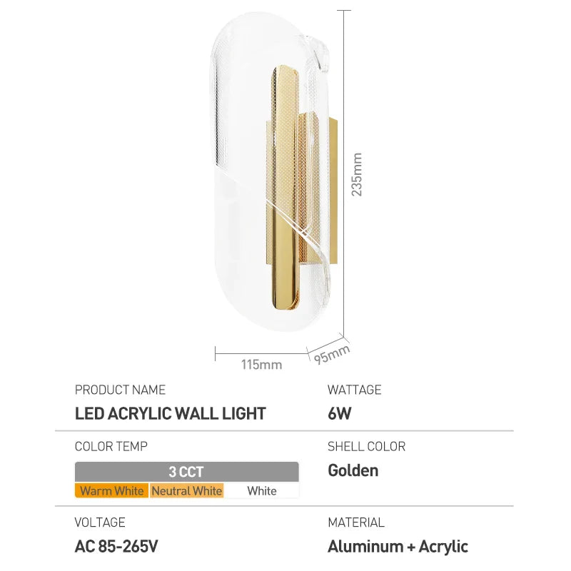 Lirien Alva | LED-wandlamp van acryl in Scandinavische stijl voor slaapkamer en woonruimte