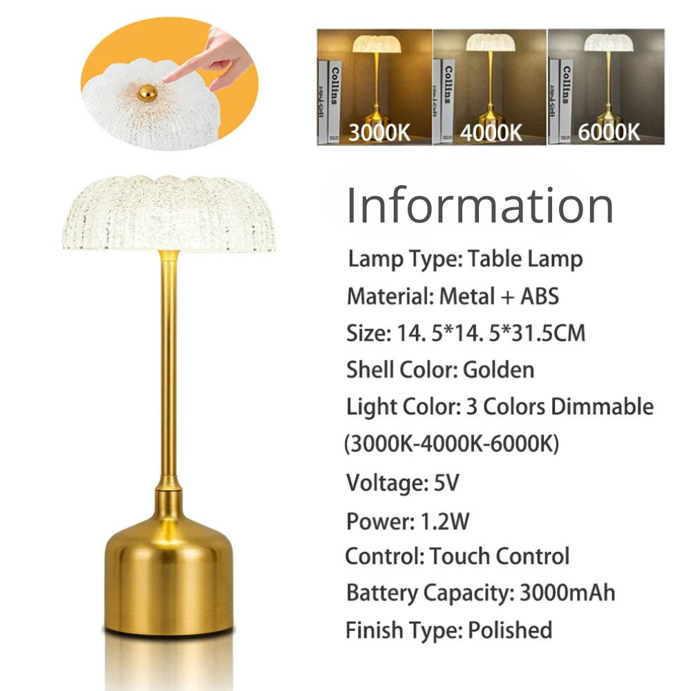 LumiFlora lamp | Oplaadbare kristallen tafellamp met bloemenpatroon