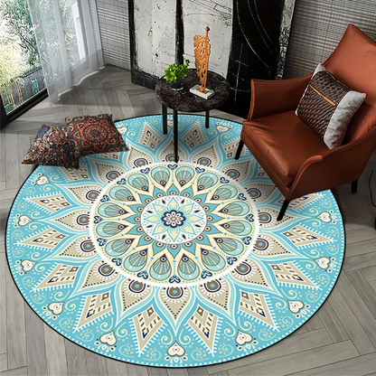 LunaWeave | Elegante Ronde Mandala Vloerkleed | Wasbaar & Antislip – Boho-Design voor stijlvolle woonruimtes