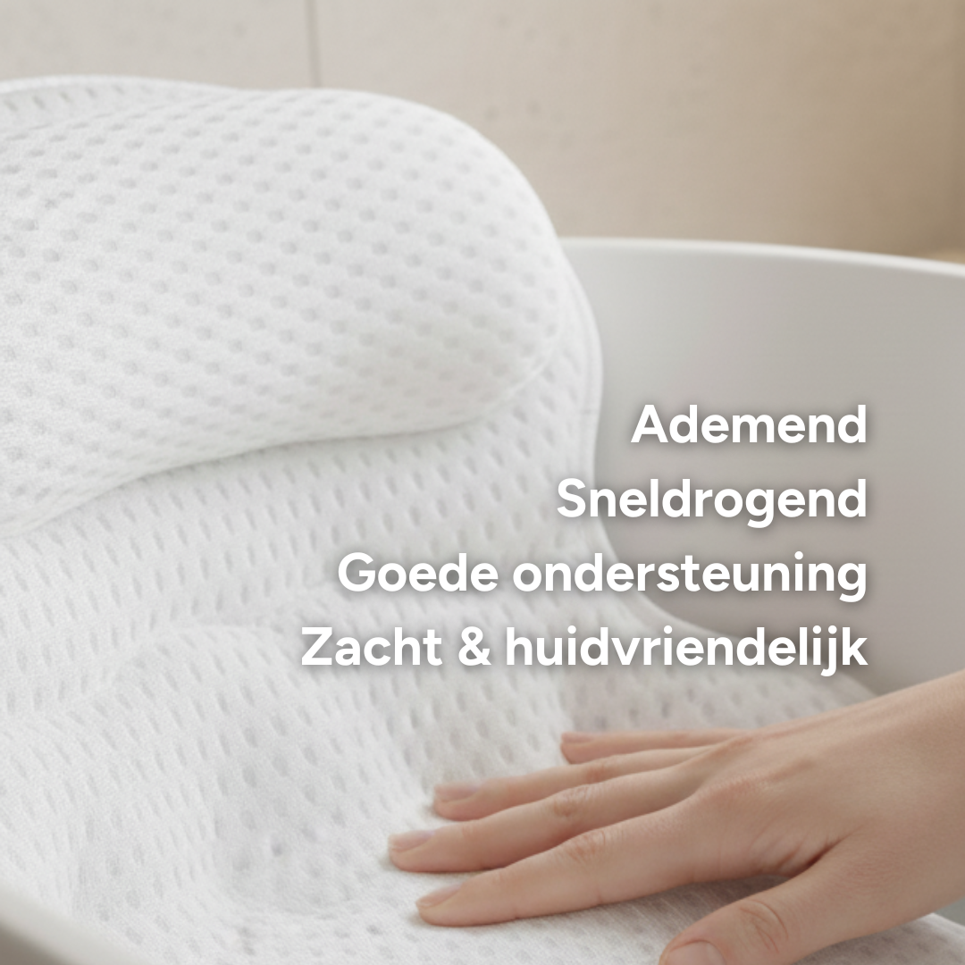 BathCloud 4D Badkussen | Ergonomische Nek- & Rugsteun | Ademend 4D Mesh | Anti-Slip Zuignappen