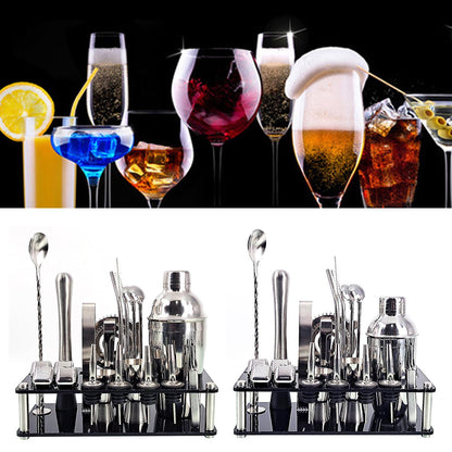 Barkeeper Set 23-delig | Roestvrijstalen Cocktail Shaker Set met Bamboe Houder | Professionele Bar Accessoires