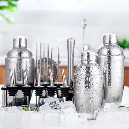 Barkeeper Set 23-delig | Roestvrijstalen Cocktail Shaker Set met Bamboe Houder | Professionele Bar Accessoires