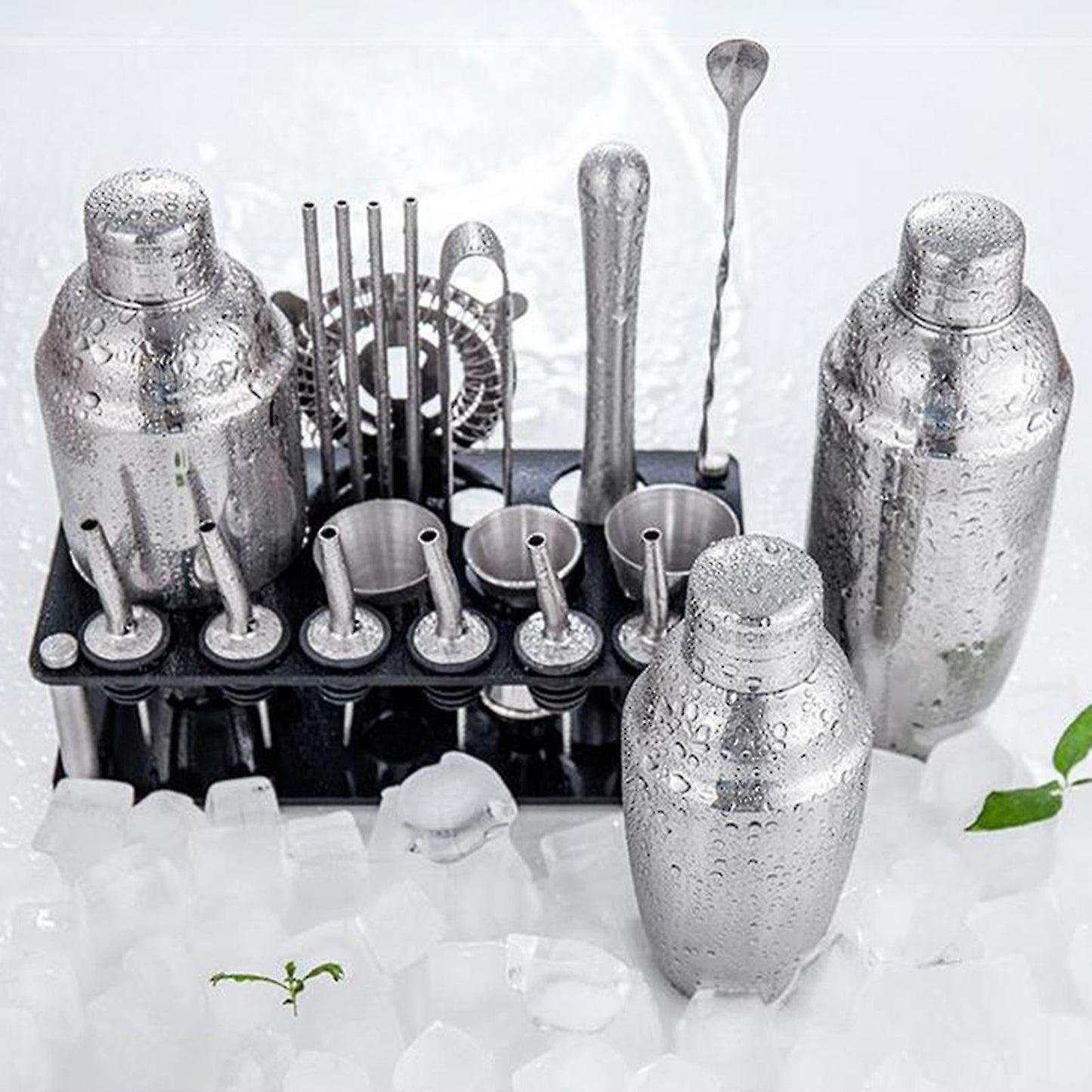 Barkeeper Set 23-delig | Roestvrijstalen Cocktail Shaker Set met Bamboe Houder | Professionele Bar Accessoires
