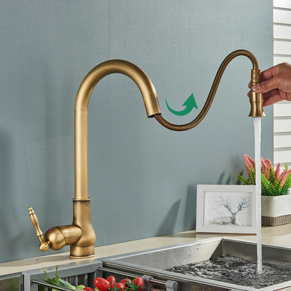 Aqualis – Keukenkraan met Uittrekbare Douche | Retro-Design in Zwart-Goud