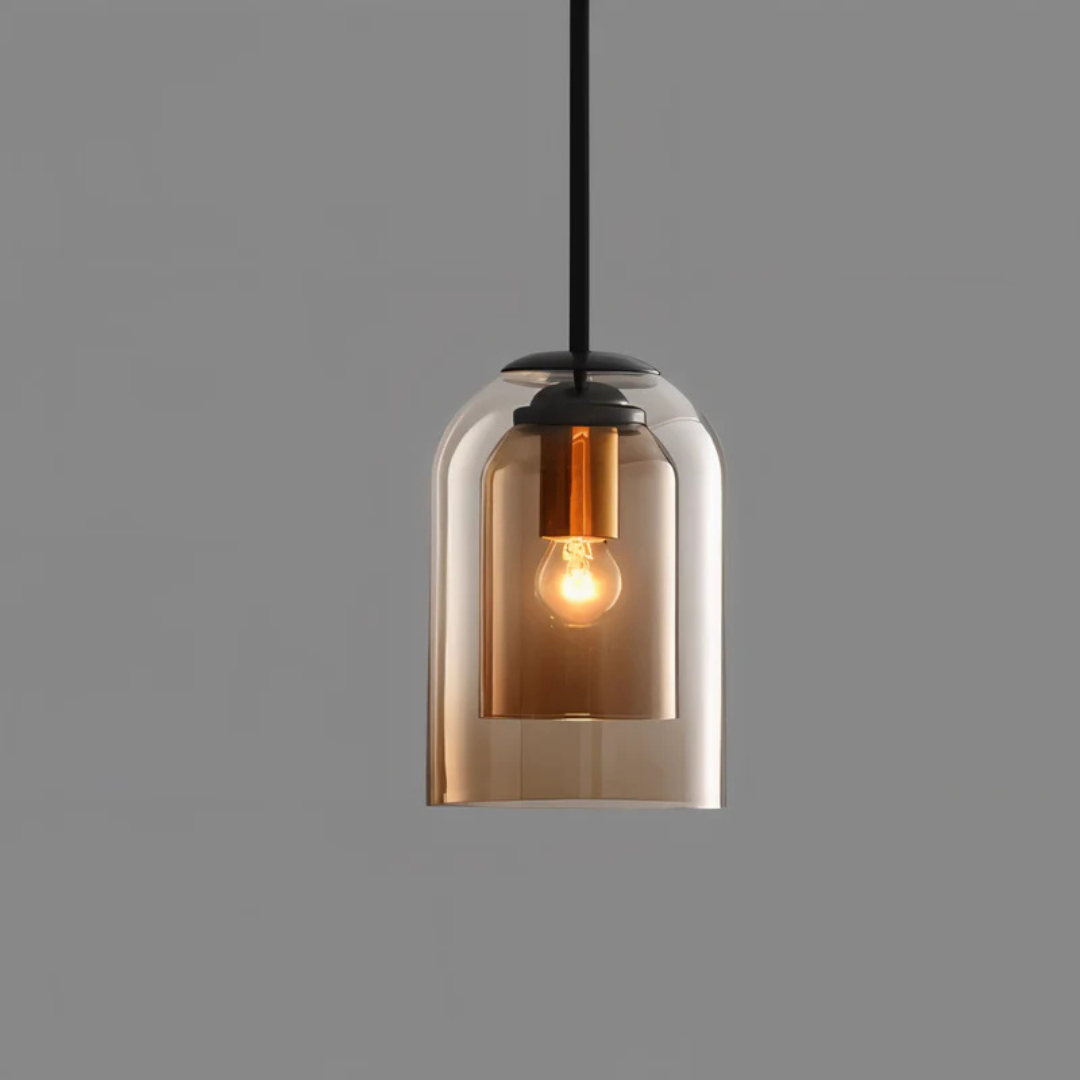 Lucidra Doppio | Hanglamp met dubbele glazen kap in rookgrijs & amber