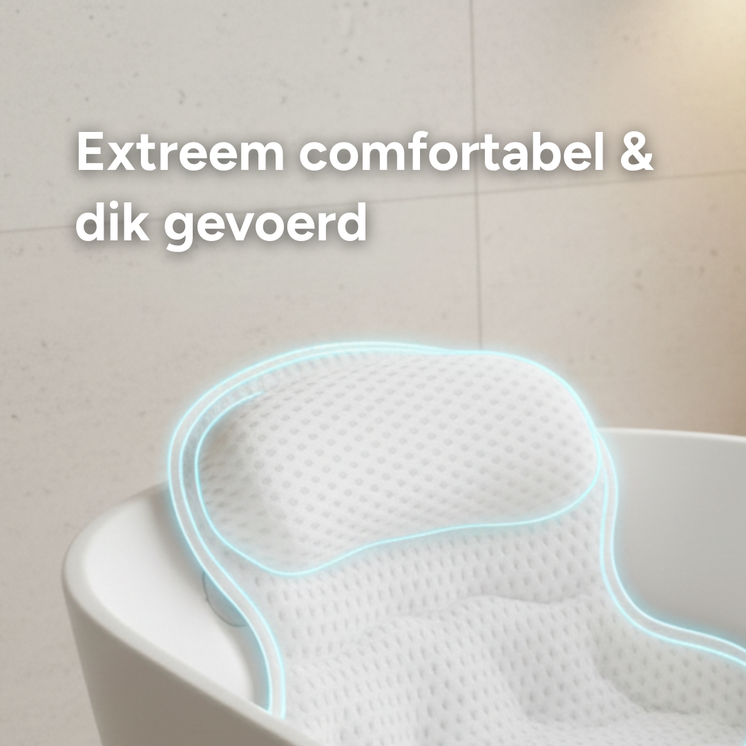 BathCloud 4D Badkussen | Ergonomische Nek- & Rugsteun | Ademend 4D Mesh | Anti-Slip Zuignappen