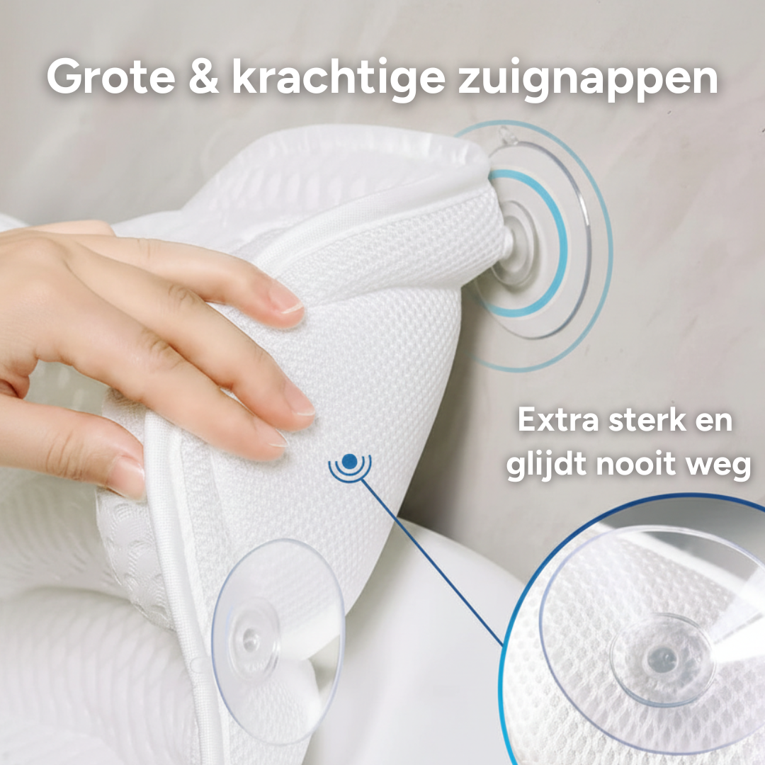 BathCloud 4D Badkussen | Ergonomische Nek- & Rugsteun | Ademend 4D Mesh | Anti-Slip Zuignappen