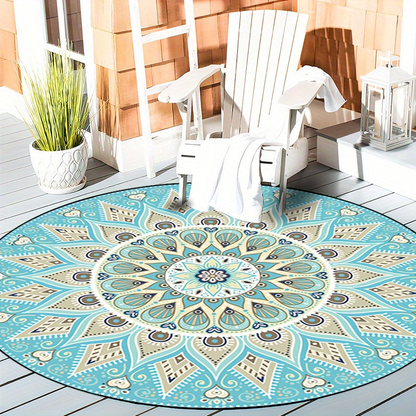 LunaWeave | Elegante Ronde Mandala Vloerkleed | Wasbaar & Antislip – Boho-Design voor stijlvolle woonruimtes