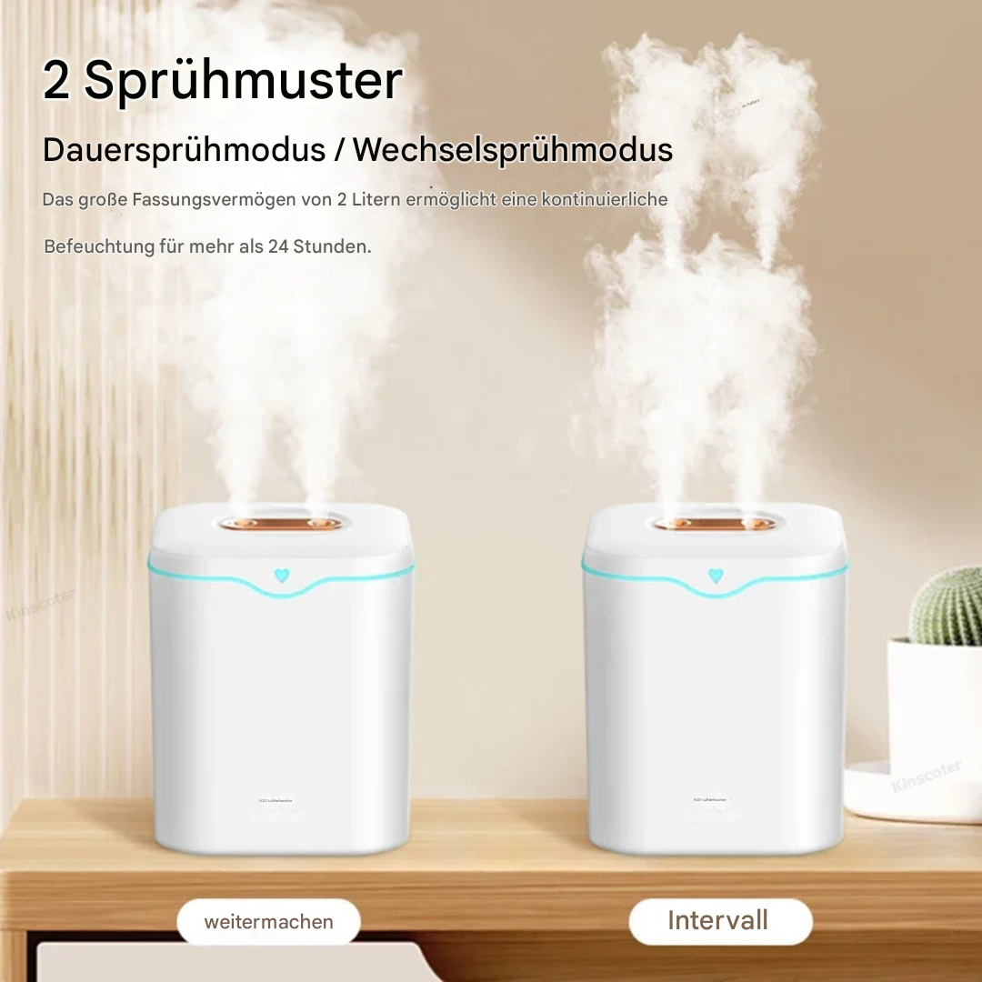 2L Ultrasone Luchtbevochtiger met Dual-Spray & Nachtlampje – Kamerluchtbevochtiger 2000ml