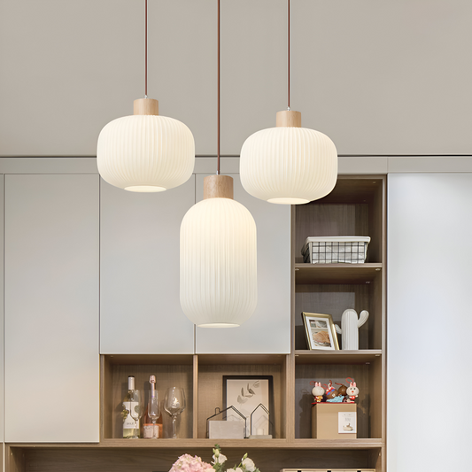 AkariLuxe hanglamp – elegante hanglamp van wit, geribbeld glas in Japandi-stijl