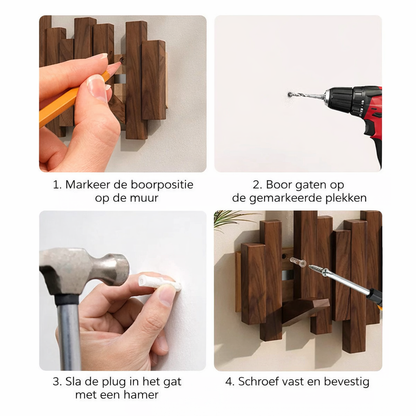 Kapstoklijst Piano | Wandhaken van Walnoot- of Beukenhout | Minimalistisch Design