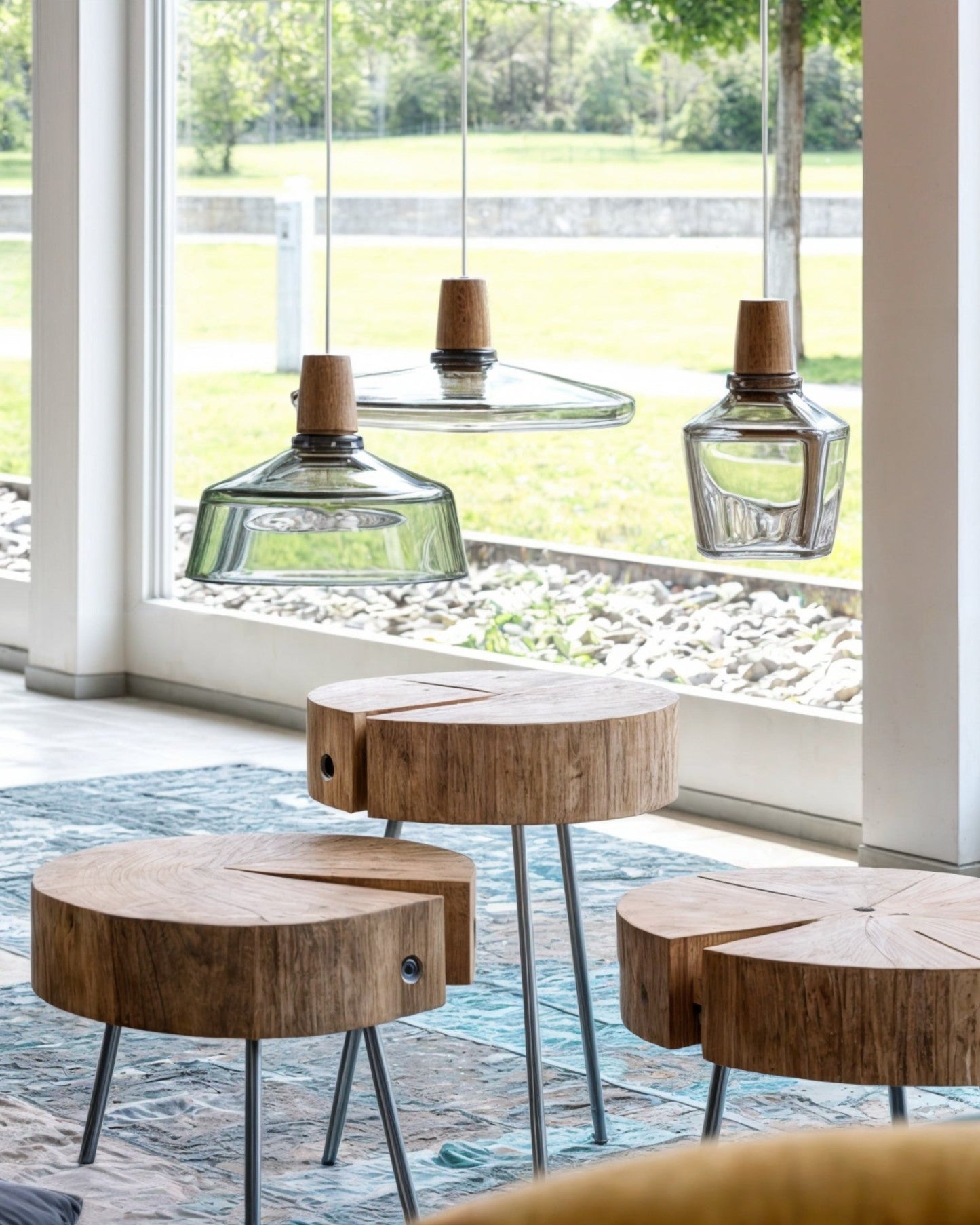 Loftlamp – Moderne Scandinavische glazen lamp met houten voet (E27)