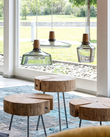 Loftlamp – Moderne Scandinavische glazen lamp met houten voet (E27)