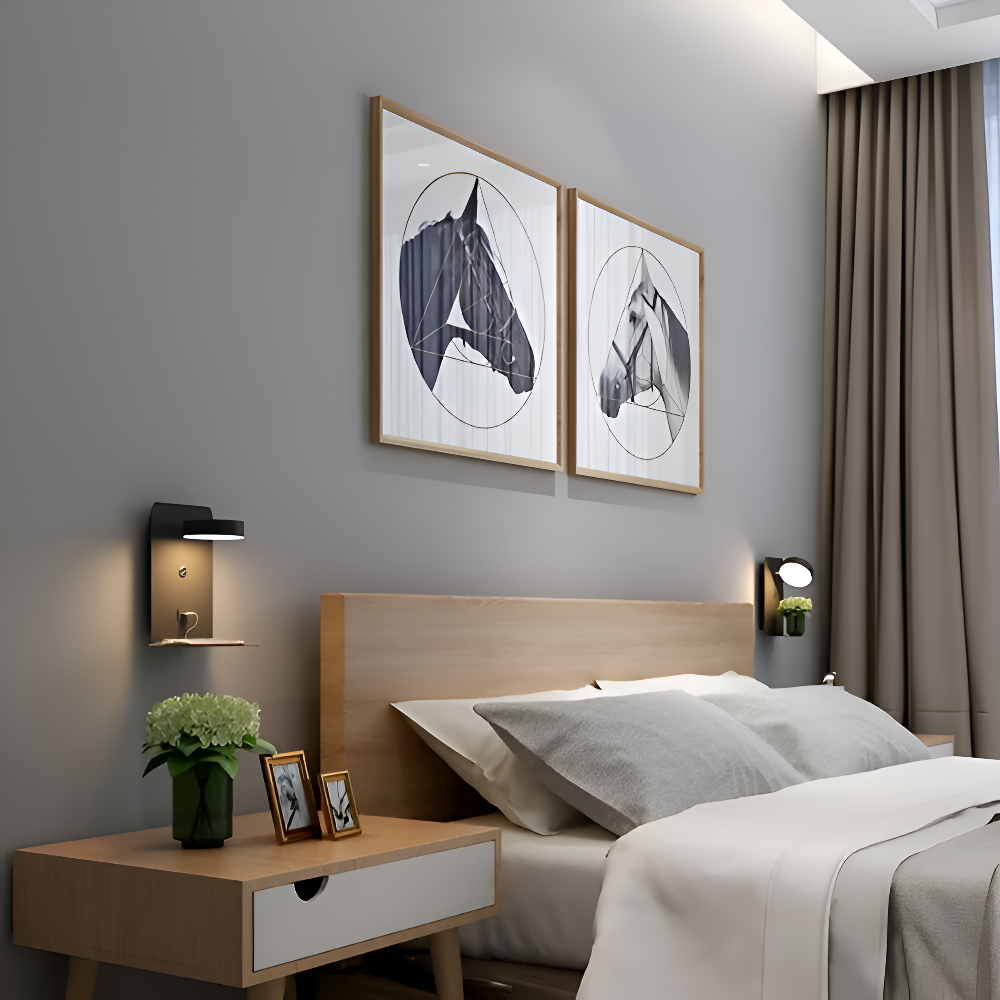 DualDelight wandlamp | aluminium LED nachtlampje | met plank & USB-oplaadpoort