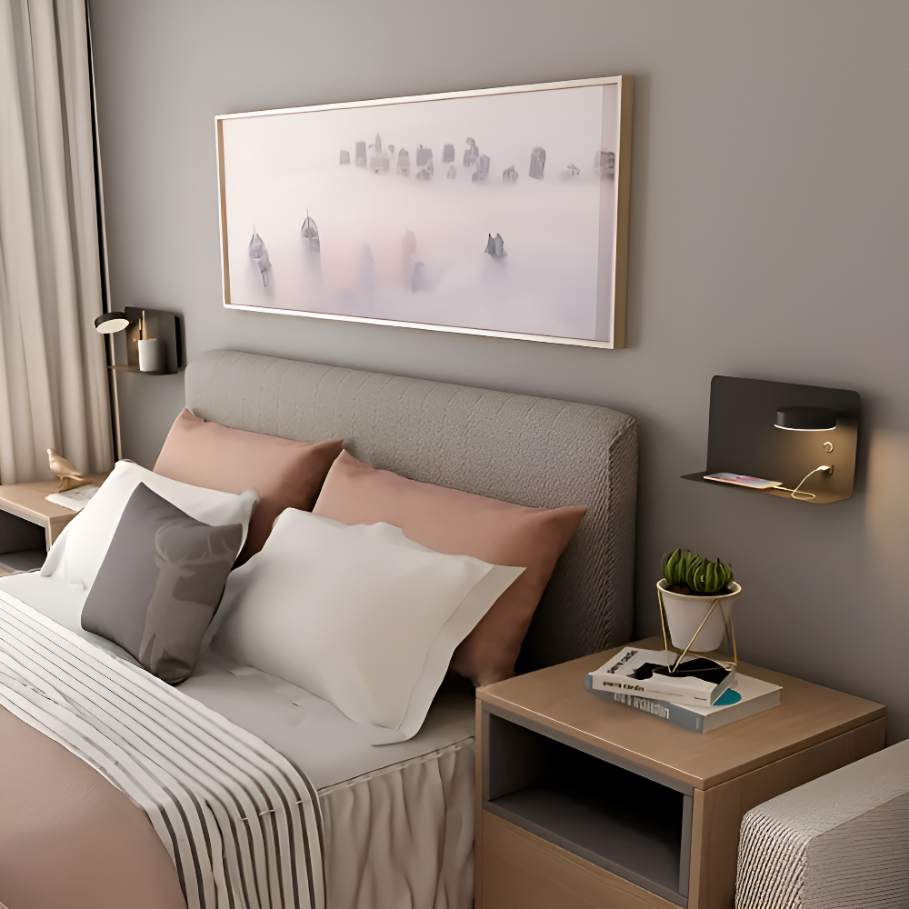 DualDelight wandlamp | aluminium LED nachtlampje | met plank & USB-oplaadpoort