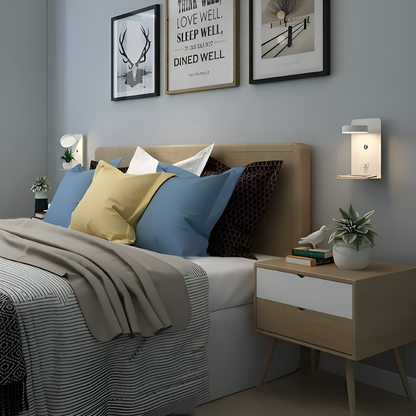 DualDelight wandlamp | aluminium LED nachtlampje | met plank & USB-oplaadpoort