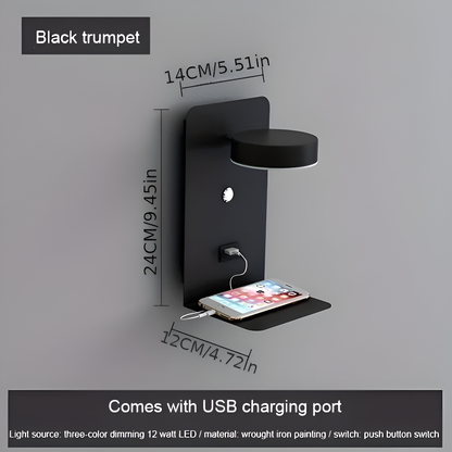 DualDelight wandlamp | aluminium LED nachtlampje | met plank & USB-oplaadpoort
