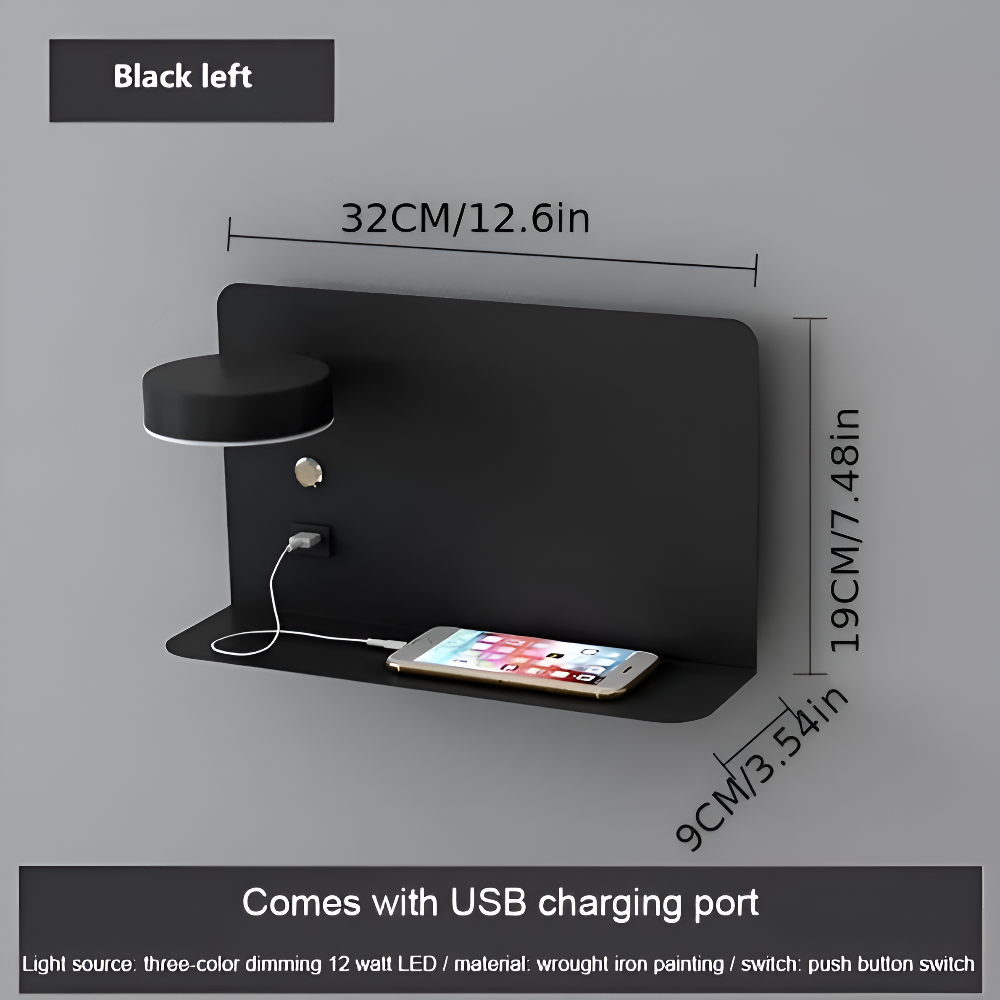 DualDelight wandlamp | aluminium LED nachtlampje | met plank & USB-oplaadpoort