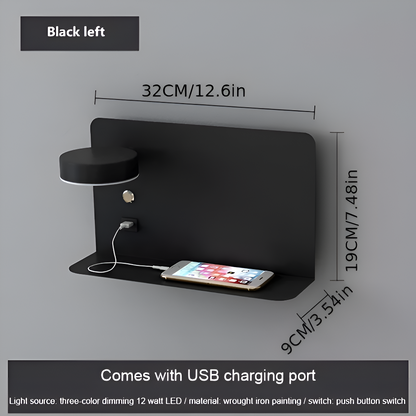 DualDelight wandlamp | aluminium LED nachtlampje | met plank & USB-oplaadpoort