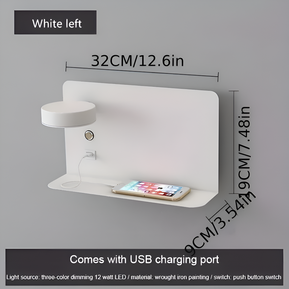 DualDelight wandlamp | aluminium LED nachtlampje | met plank & USB-oplaadpoort