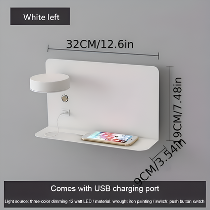 DualDelight wandlamp | aluminium LED nachtlampje | met plank & USB-oplaadpoort