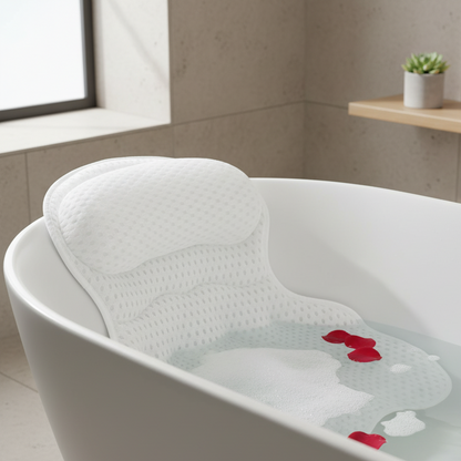 BathCloud 4D Badkussen | Ergonomische Nek- & Rugsteun | Ademend 4D Mesh | Anti-Slip Zuignappen