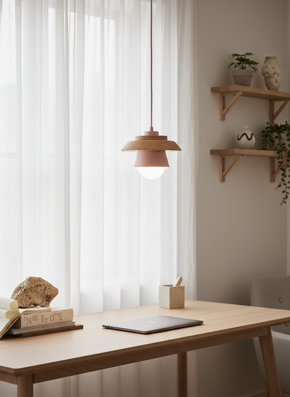 ScandiGlow Pendellamp – Scandinavische LED hanglamp van hout & metaal in macaron-ontwerp
