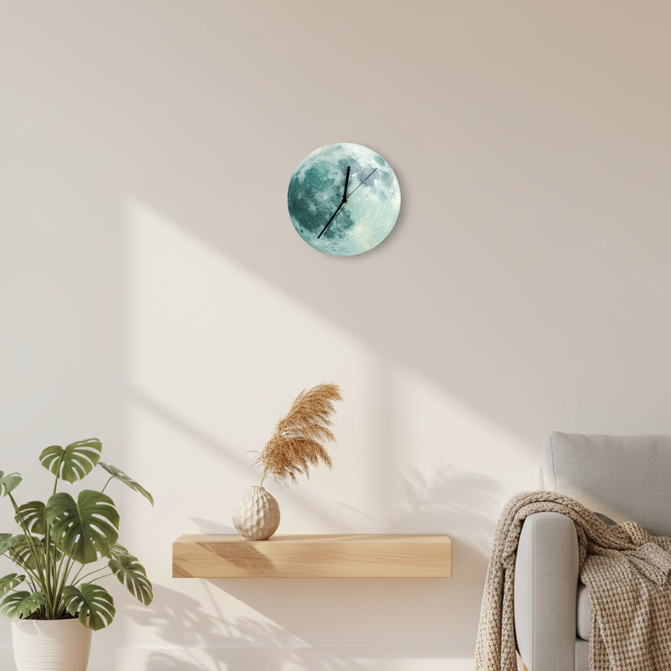 Lunaris Glow | Glow-in-the-Dark Mond-Wandklok | Lichtgevend Wandontwerp voor Dag & Nacht