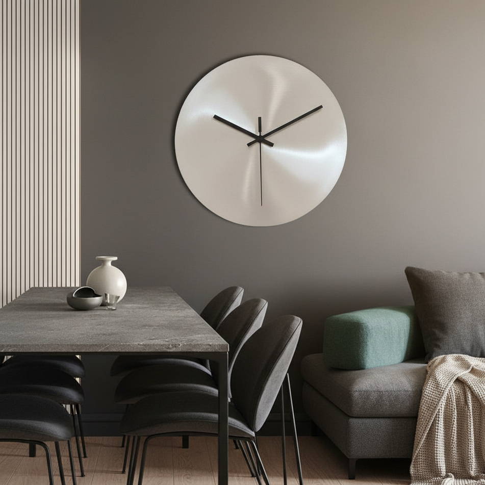 Aeris Steel | Elegante minimalistische roestvrijstalen wandklok | Tijdloze precisie & stijl voor modern interieur