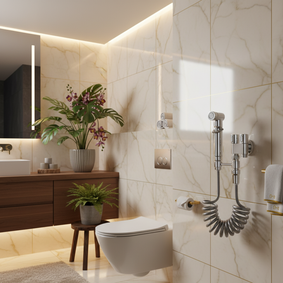 AuriJet roestvrijstalen bidetspuit – wc-douche met drukregeling & ergonomisch handvat