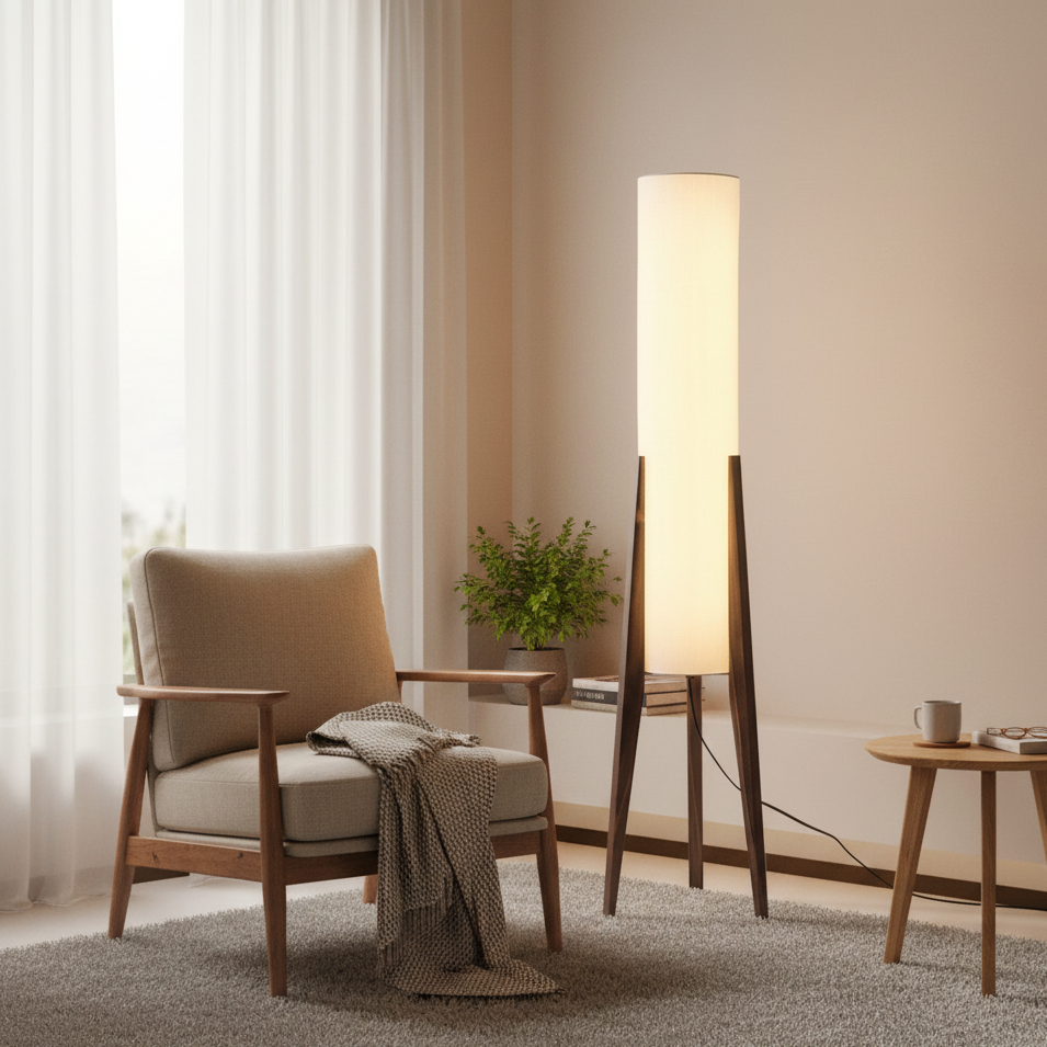 Lunara | Japandi massief houten vloerlamp met LED-licht