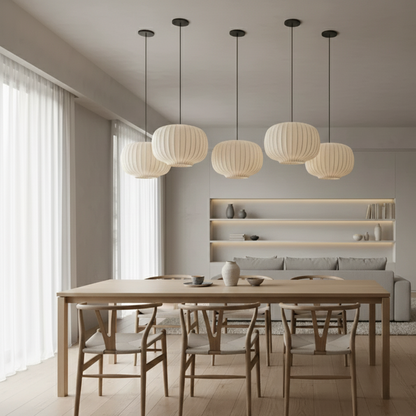 Aetheris | Japandi hanglamp van zijde in trapvorm