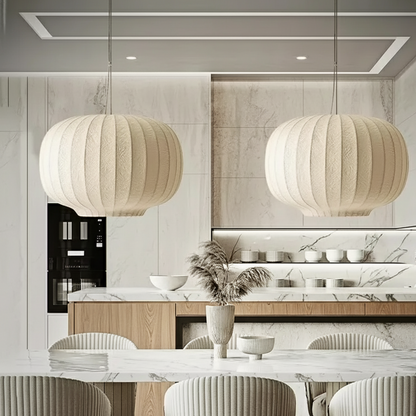 Aetheris | Japandi hanglamp van zijde in trapvorm