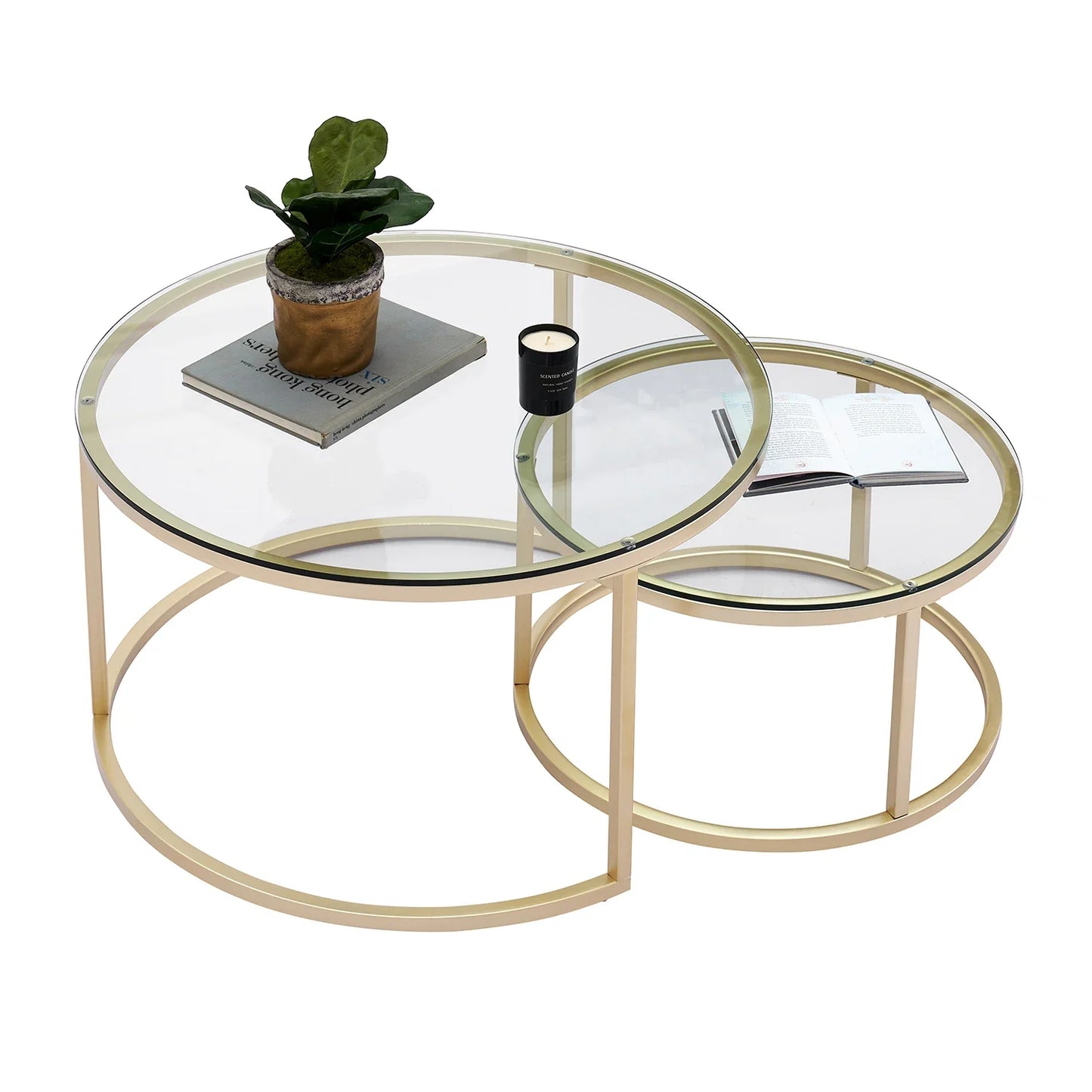 Salontafel 2-in-1 Rond | Ijzer & Gehard Glas | Stapelbaar & Ruimtebesparend | Modern Design