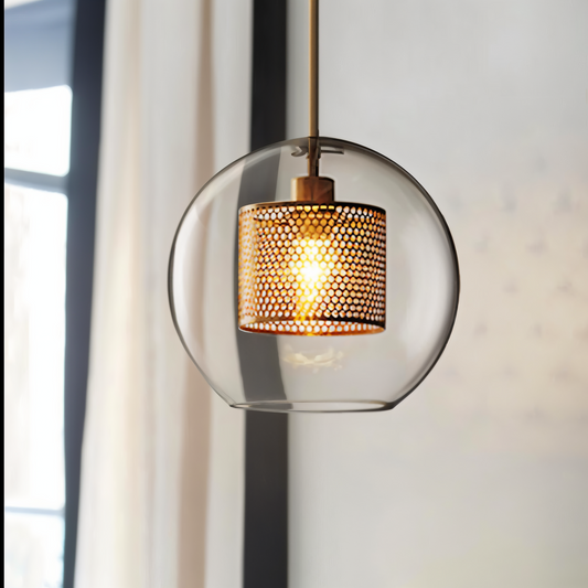 HiveGlim - Geometrische glazen hanglamp met honingraatontwerp - vintage loftverlichting