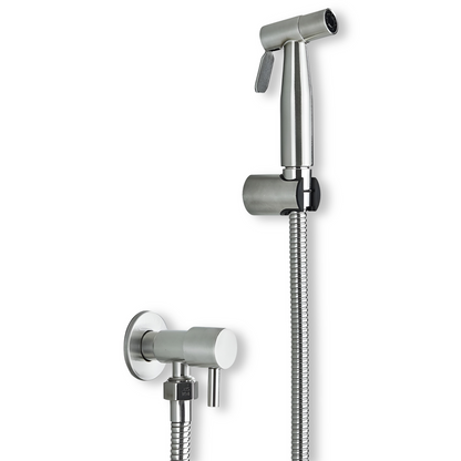 AquaGleam | Roestvrijstalen bidet-sproeikop met wandhouder – Hygiënisch & Duurzaam