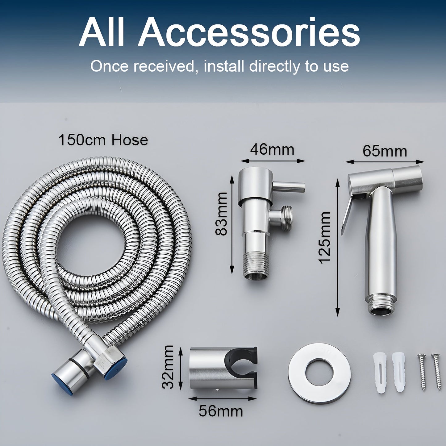 AquaGleam | Roestvrijstalen bidet-sproeikop met wandhouder – Hygiënisch & Duurzaam