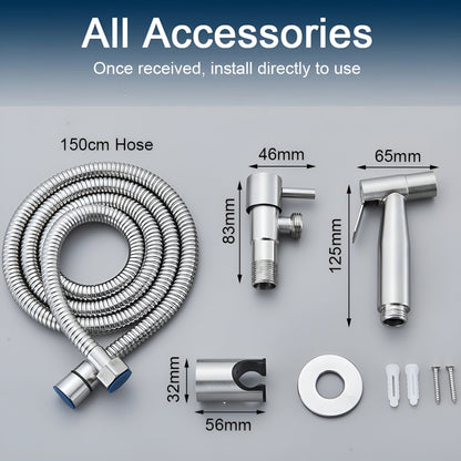 AquaGleam | Roestvrijstalen bidet-sproeikop met wandhouder – Hygiënisch & Duurzaam