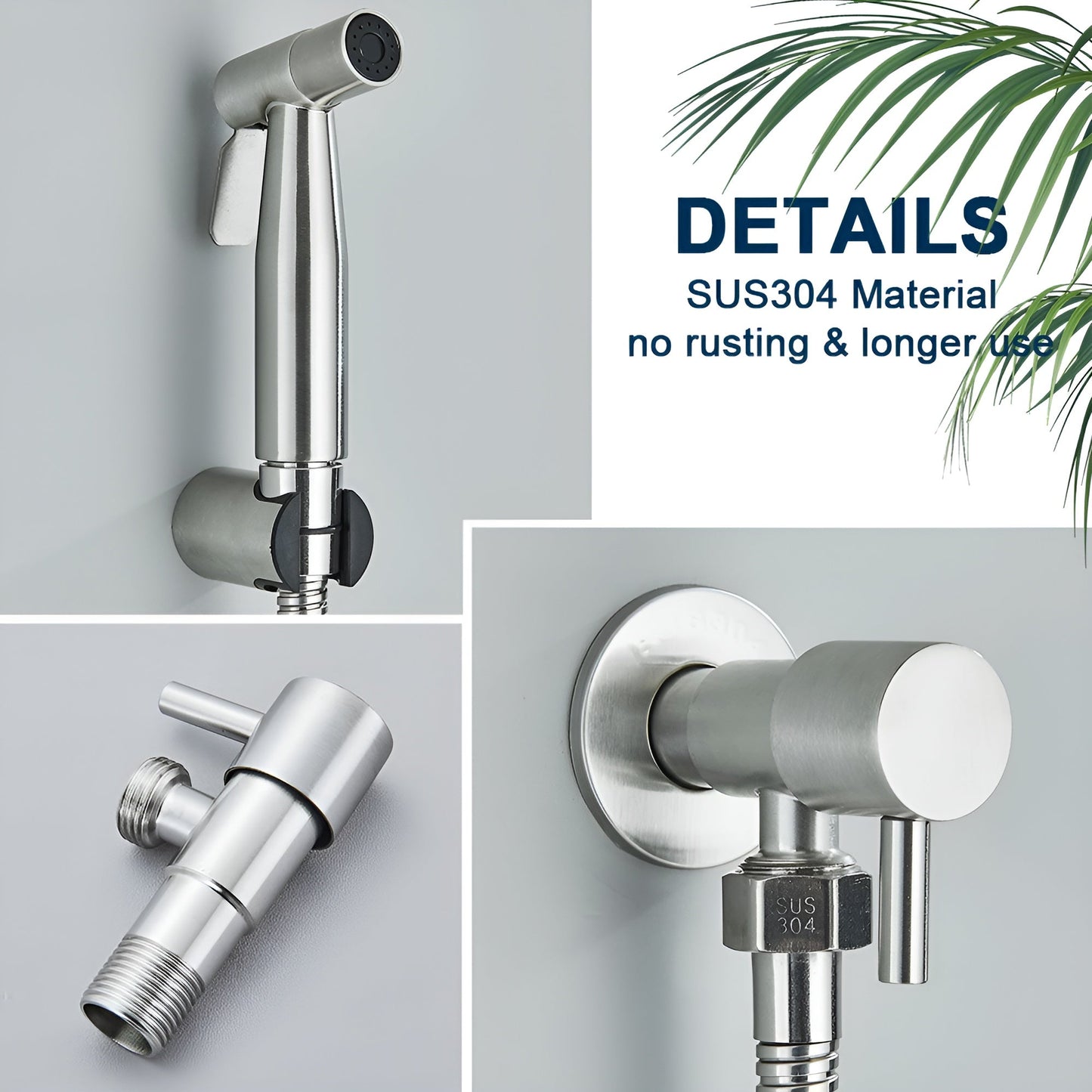 AquaGleam | Roestvrijstalen bidet-sproeikop met wandhouder – Hygiënisch & Duurzaam