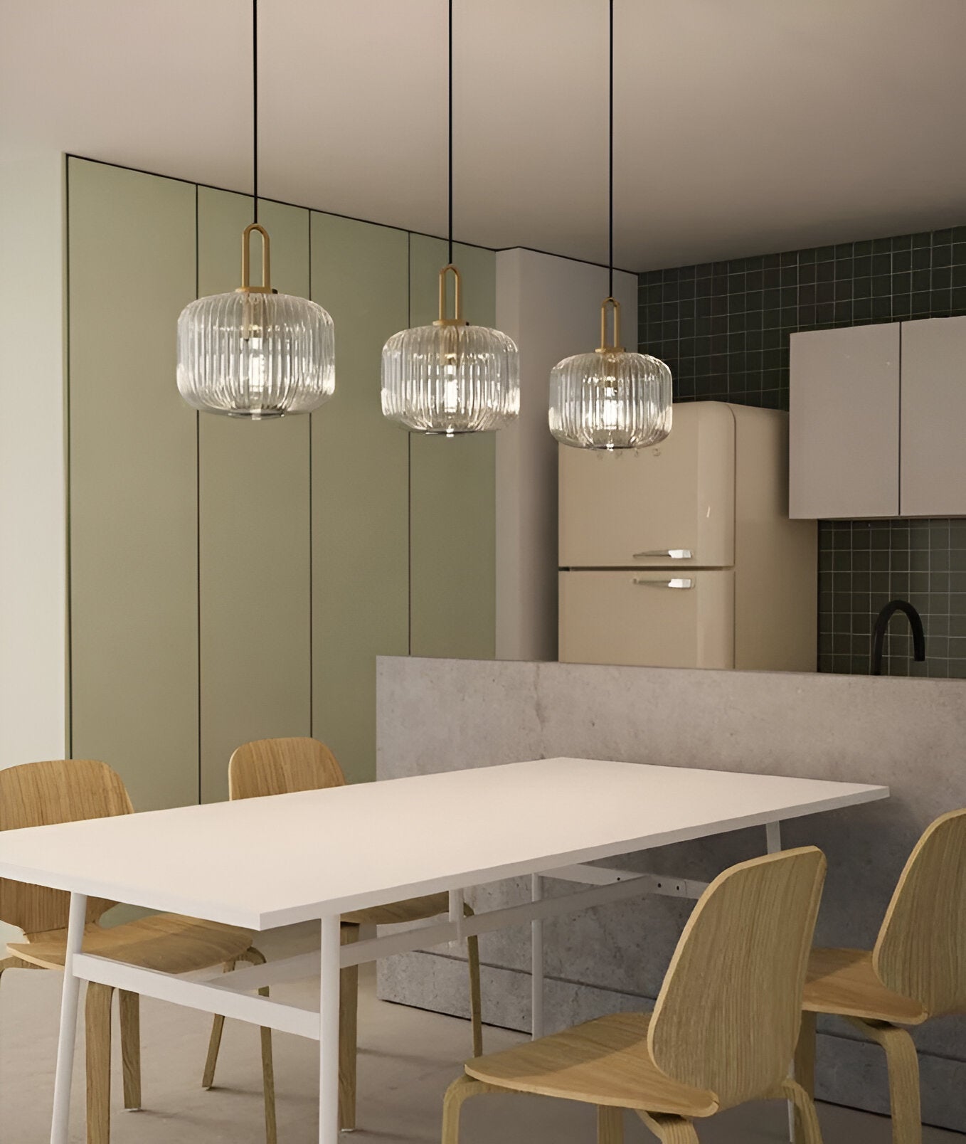 ClaChic lamp | Scandinavische hanglamp van glas, geribbeld ontwerp in wit & goud