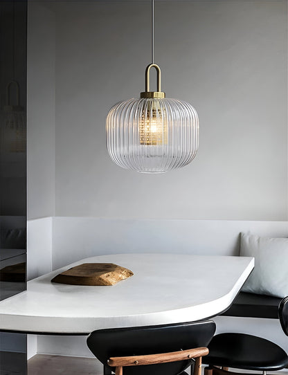 ClaChic lamp | Scandinavische hanglamp van glas, geribbeld ontwerp in wit & goud