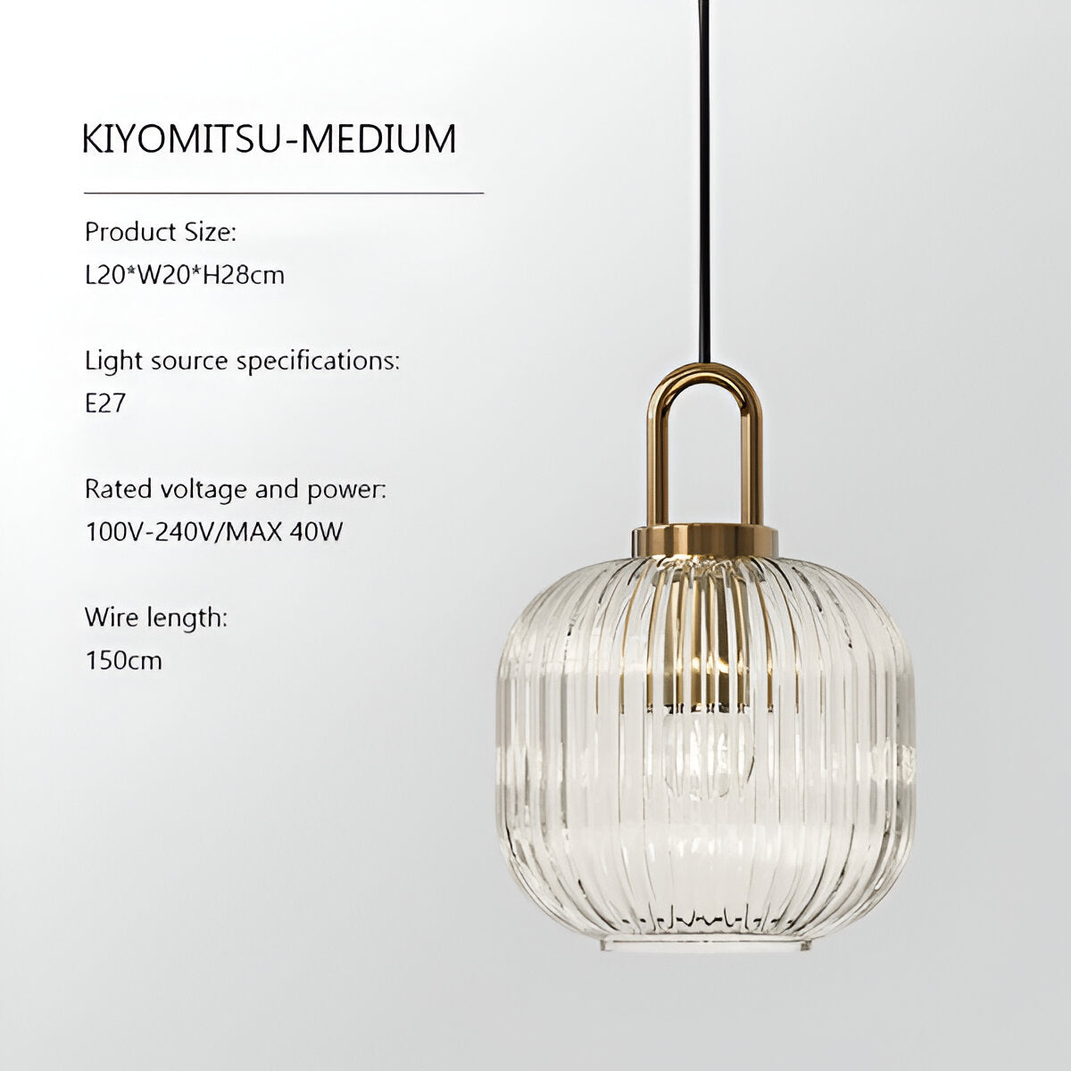 ClaChic lamp | Scandinavische hanglamp van glas, geribbeld ontwerp in wit & goud