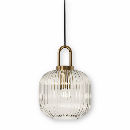 ClaChic lamp | Scandinavische hanglamp van glas, geribbeld ontwerp in wit & goud