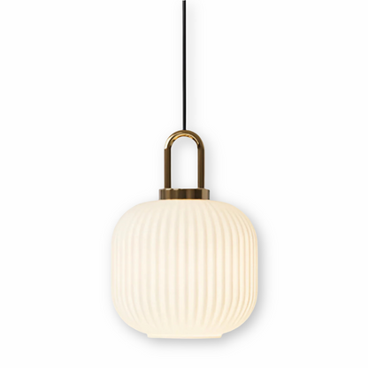 ClaChic lamp | Scandinavische hanglamp van glas, geribbeld ontwerp in wit & goud