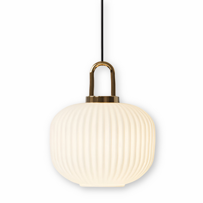 ClaChic lamp | Scandinavische hanglamp van glas, geribbeld ontwerp in wit & goud