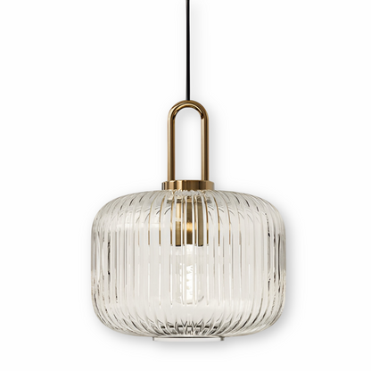ClaChic lamp | Scandinavische hanglamp van glas, geribbeld ontwerp in wit & goud