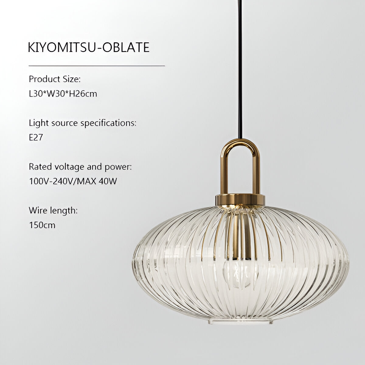 ClaChic lamp | Scandinavische hanglamp van glas, geribbeld ontwerp in wit & goud