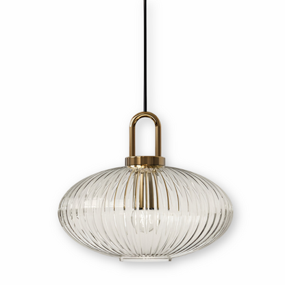 ClaChic lamp | Scandinavische hanglamp van glas, geribbeld ontwerp in wit & goud